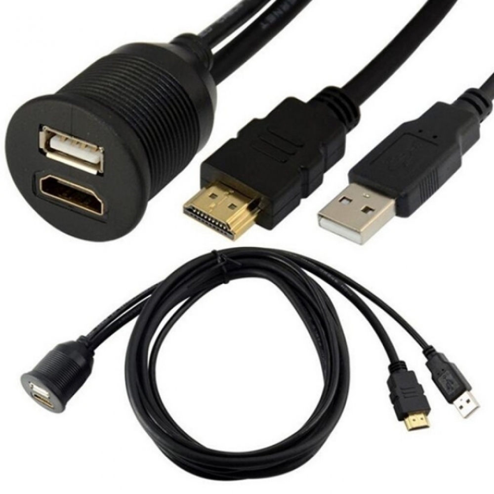 이엑스엘이디,타공 고정용 HDMI.USB 연장 케이블 (방수캡형/선길이 약 1m)