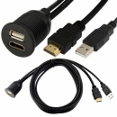 타공 고정용 HDMI,USB 연장 케이블 (방수캡형/선길이 약 1m)